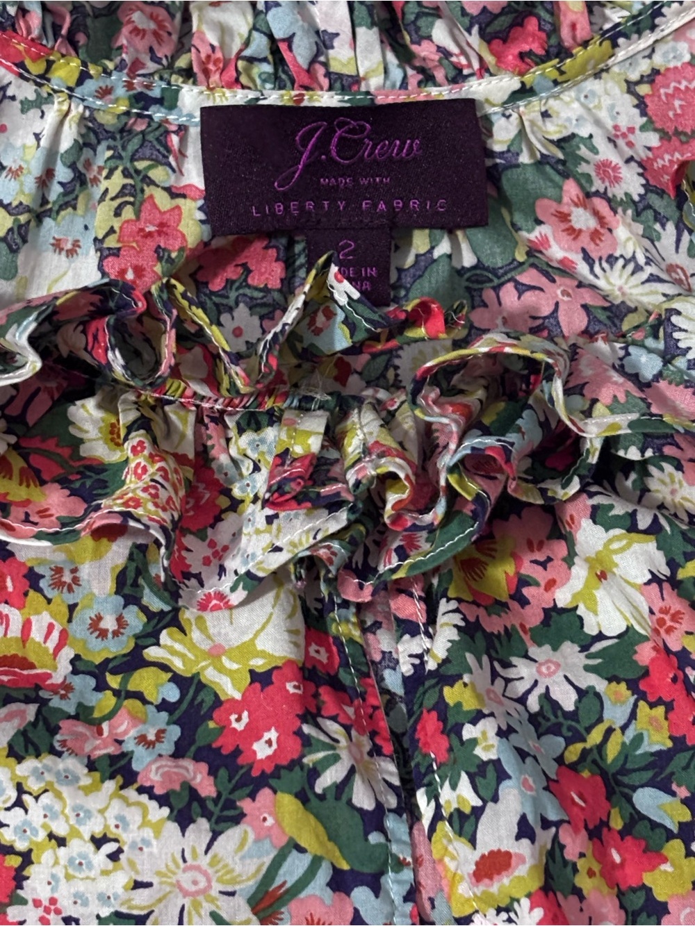 J Crew Liberty Thorpe Floral Ruffle Tank Top Cotton V Keyhole Cottage Sz 2 - Picture 5 of 9